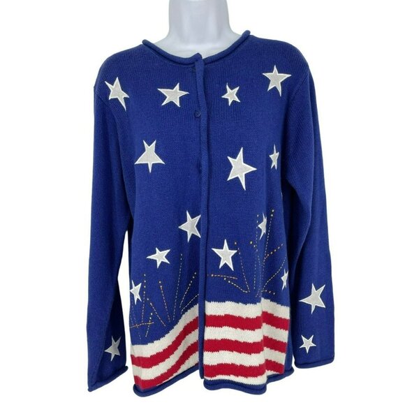 Quacker Factory Vintage Sweater Patriotic Stars & Stripes Cardigan Size Small - Picture 1 of 8